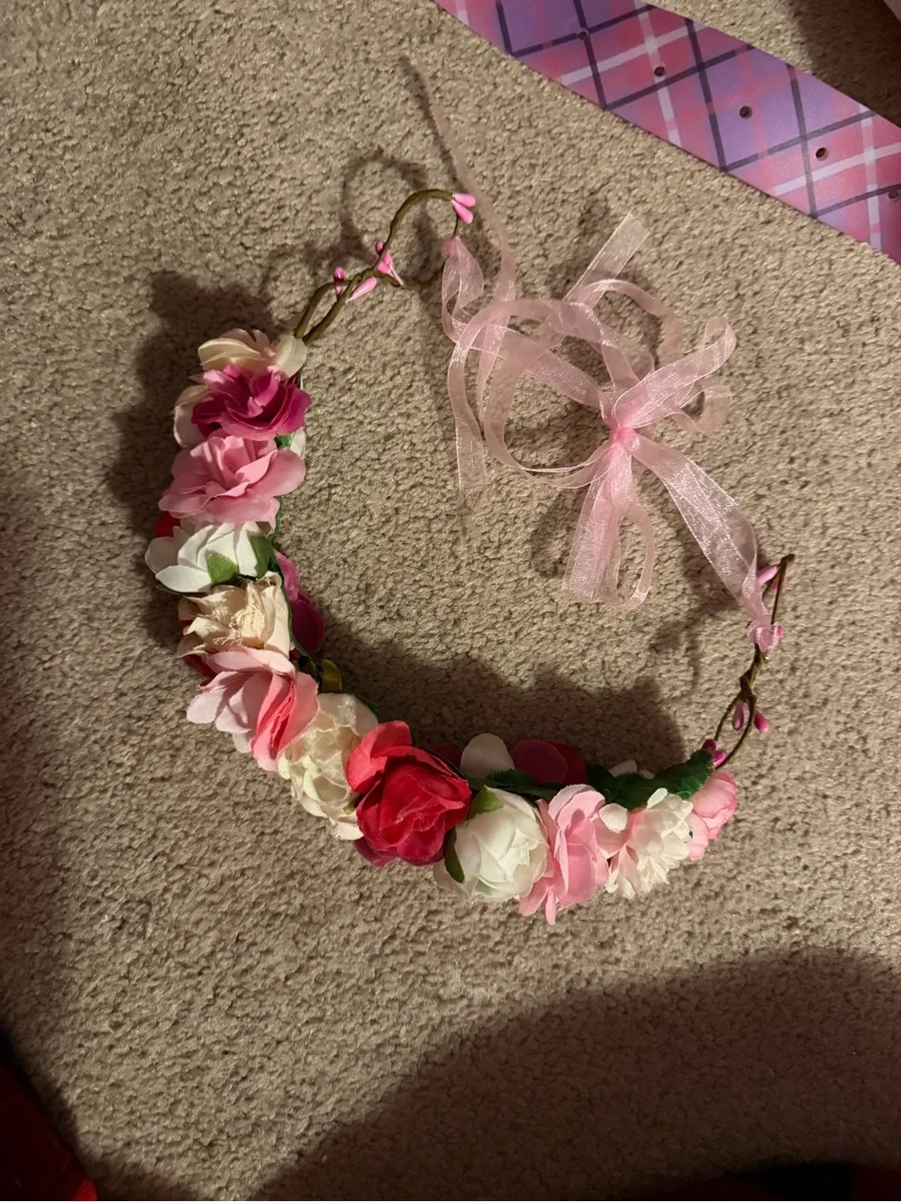 Floral Crown Headband with Pink and Cream Roses